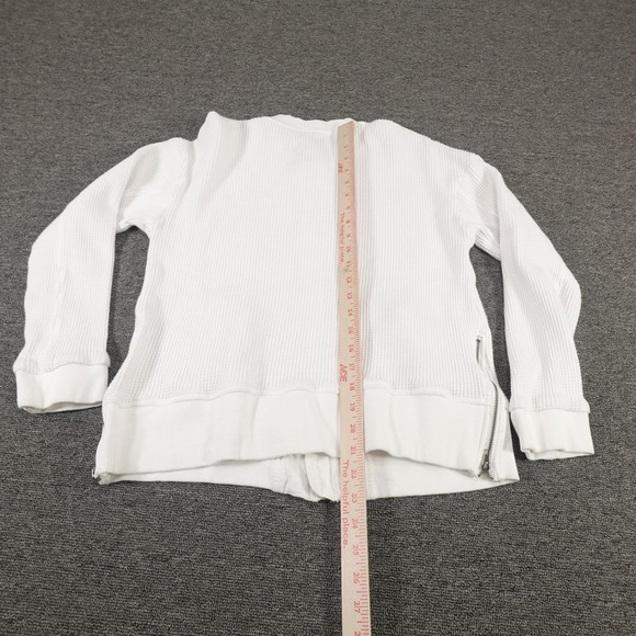 Mystree Sweater Womens Small White Waffle Knit Full Zip Bomber Jacket Pockets - Picture 6 of 8
